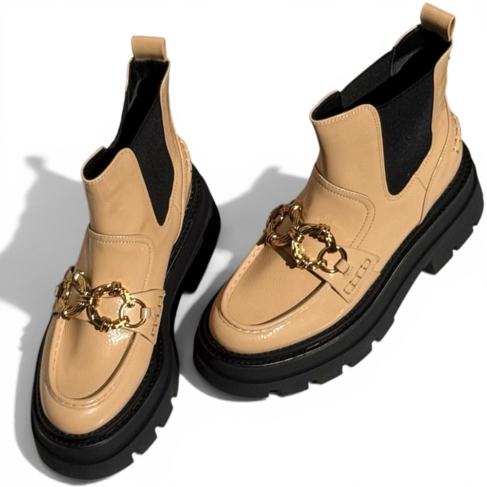 Circus NY by Sam Edelman Brooks Chelsea Boots Women 8 Blonde Gold Chain Lug NIB